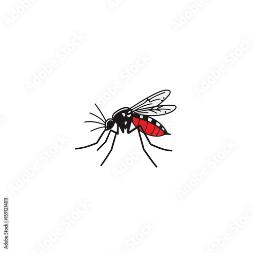 Minimalist mosquito illustration with red accent on white background, symbolism of annoyance