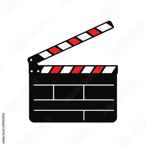 Minimalist movie clapper design with red accents on white background, creativity