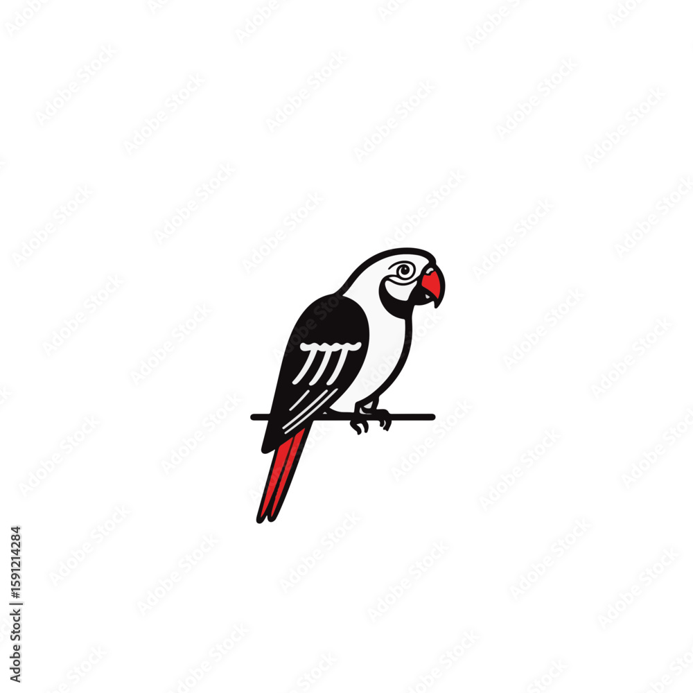 Fototapeta premium Minimalist parrot perched elegantly, striking black and white contrast