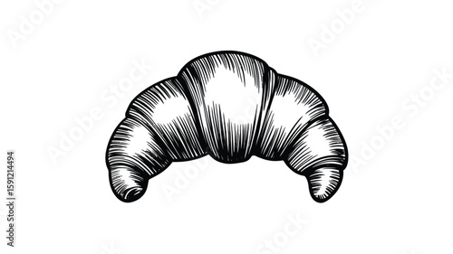 Hand drawn croissant illustration in black and white for design