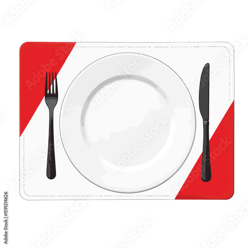 Minimalist placemat with black cutlery and red accent, modern dining