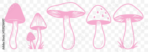 set of forest mushrooms silhouette vector on Transparent background. EPS 10.
