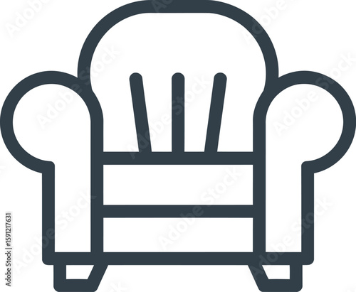 Illustration of a dark blue armchair with rounded armrests and a light gray background