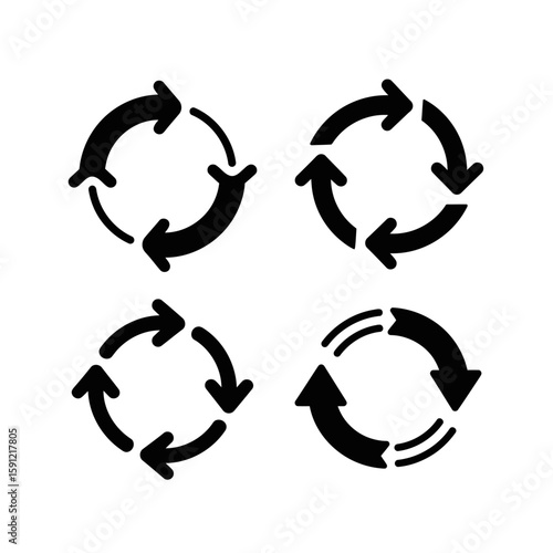 Circular Arrows of Renewal: A minimalist, geometric representation of interconnected cycles, emphasizing concepts of repetition, recycling, and continuous progress.