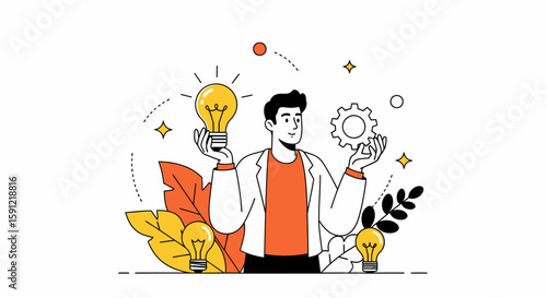 Illumination and Innovation: A visual representation of innovation, a figure stands confidently, illuminated by a bright lightbulb, symbolizing the spark of an idea