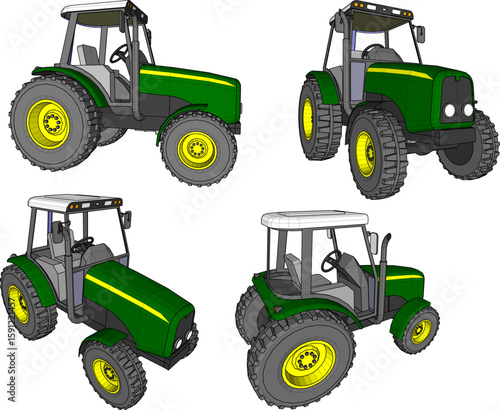 Vector sketch illustration of a tractor vehicle design for cultivating agricultural land and fields 