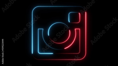 Instagram logo neon outline glowing red blue on black background abstract social media communication technology