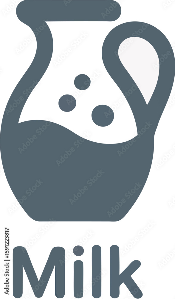 Fototapeta premium Illustration of a gray milk pitcher with bubbles and the word milk below the pitcher