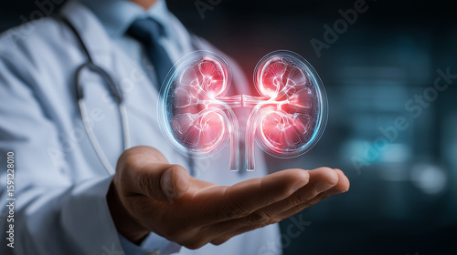 Doctor urologist shows kidneys