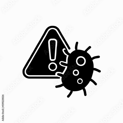 Solid black germ with warning icon representing infection risk