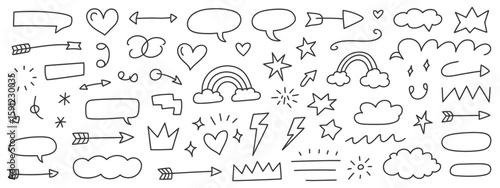 Sketchy Arrows, Stars, Hearts, Clouds, and Circles in Hand-Drawn Style. Ideal for Highlighting, Messaging, Scrapbooking, and Artistic Digital Projects

