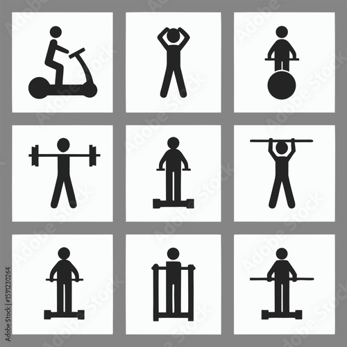 Fitness and Wellness Icons Gym Nutrition and Lifestyle Symbols Set