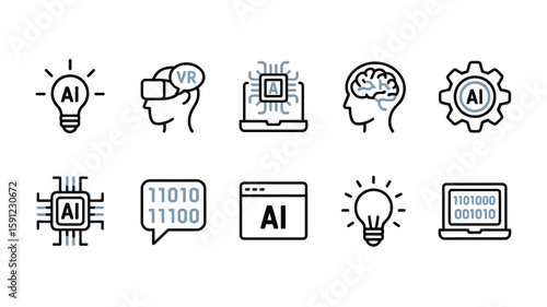 Artificial Intelligence and Virtual Reality Concept with Line Icons