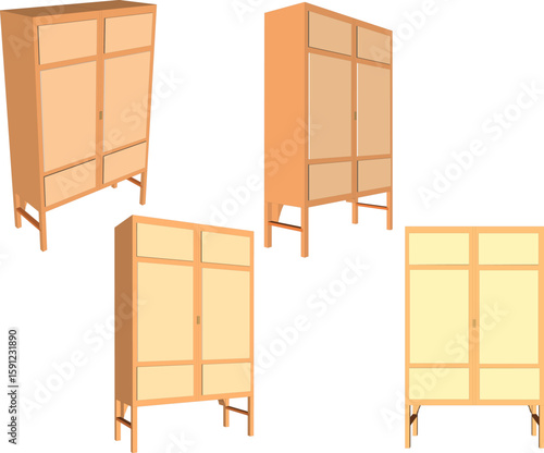 Vector sketch illustration of a modern minimalist wooden cupboard furniture design