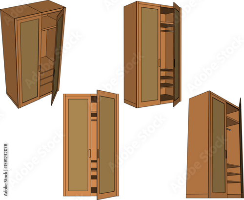 Vector sketch illustration of a modern minimalist wooden cupboard furniture design