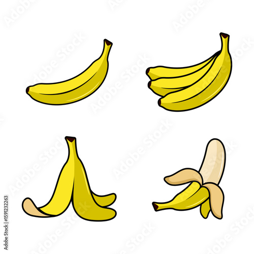 yellow banana illustrations in different styles
