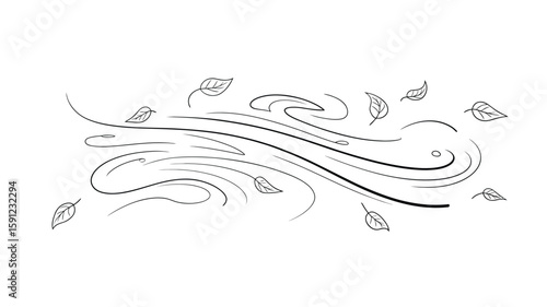 Windy day illustration with leaves blowing in the wind concept