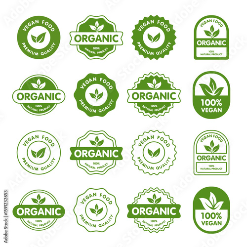 collection of organic and vegan food labels