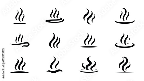 Collection of steam smoke or hot spring symbol illustrations