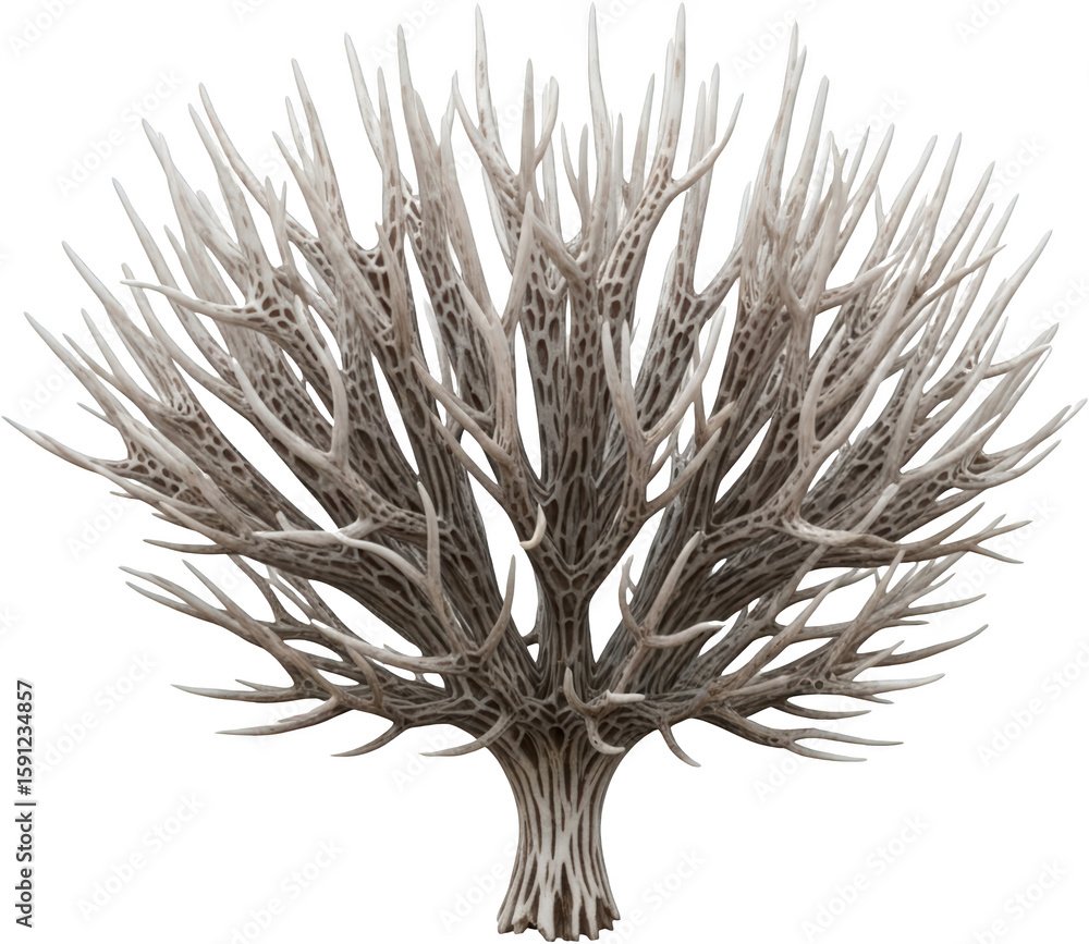 Fototapeta premium Intricate dried branch structure with a dense network of thin pointed limbs transparent background