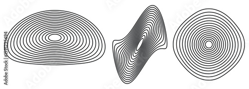 Concentric circles geometric element. Concentric segments of circles, random lines following a circle path. Spiral backgrounds. EPS vector illustration