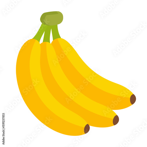 Flat vector illustration of a ripe bunch of three yellow bananas with a green stem.