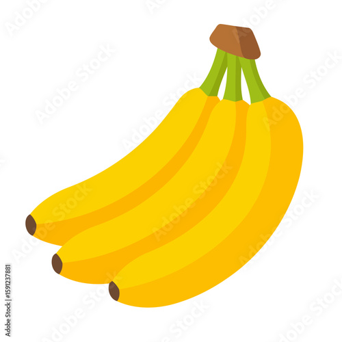 Vibrant bunch of three ripe yellow bananas in a simple, flat graphic style.