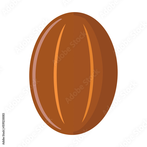 Glossy brown oval hard candy with light orange vertical stripes.