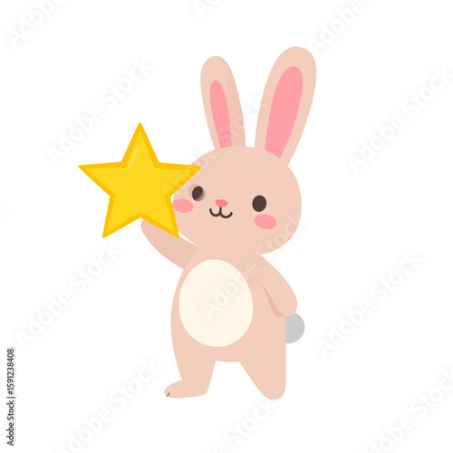 Adorable pink kawaii bunny character with rosy cheeks holding a large yellow star.