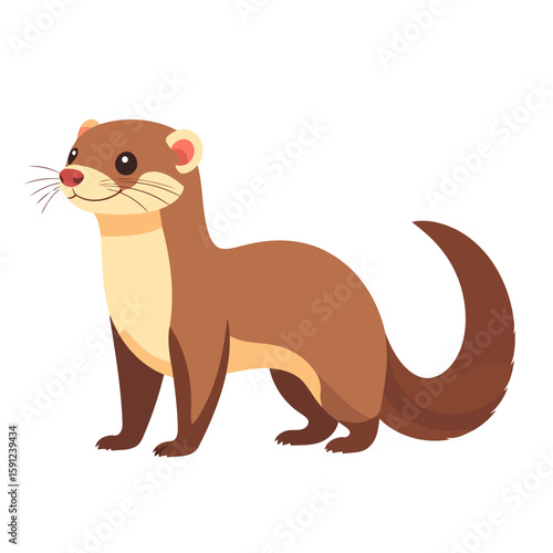 A charming cartoon weasel with brown fur, a cream belly, and a friendly smiling expression.