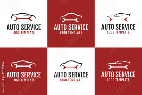 Set collection of auto service logo with car and wrench combination vector illustration