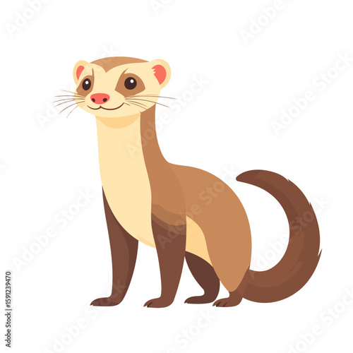 Charming brown and cream ferret illustration, sitting with a gentle smile and long curved tail.