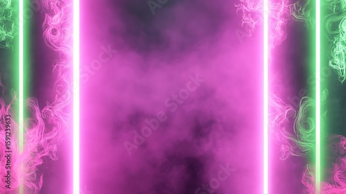 Neon lights, smoke, vibrant colors