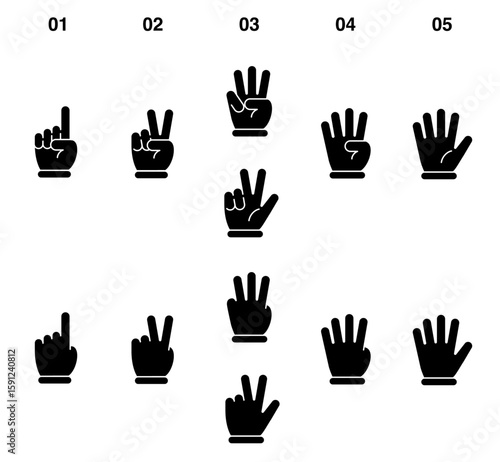 手で数をあらわしているシンプルなアイコンセット
