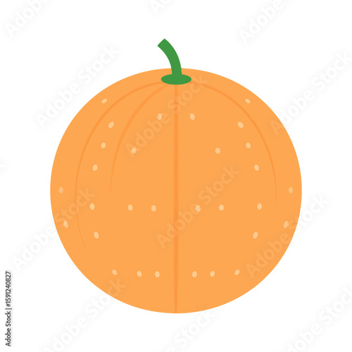 Simple flat illustration of a whole orange fruit with a green stem and a dotted peel texture.