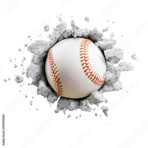 Baseball Breaking Through Cracked Concrete Wall Background