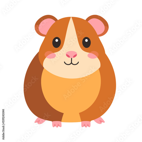 Chubby brown and white cartoon hamster with pink cheeks and a cute expression.