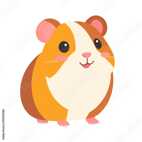 Adorable chubby guinea pig with orange and brown fur, a happy smile, and pink cheeks.