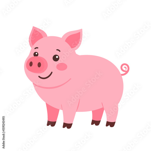 Adorable pink piglet character with a smiling face, rosy cheeks, and a curly tail.