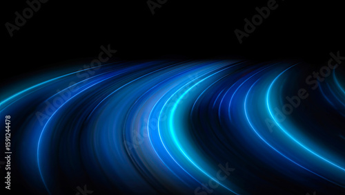 High speed blue line abstract technology background digital fiber hi tech concept. Speed light line blurred on dark background, Data fast transfer simulation.