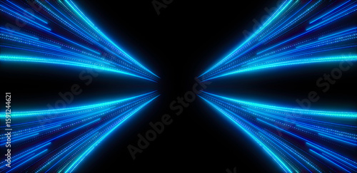 High speed blue line abstract technology background digital fiber hi tech concept. Speed light line blurred on dark background, Data fast transfer simulation.