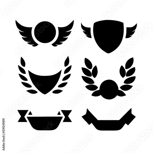 Laurel wreath, shield, wing, ribbon, and banners vector set. Laurel wreaths, shields, wings, ribbons illustration for awards, heraldry, logos, badges, and branding designs 