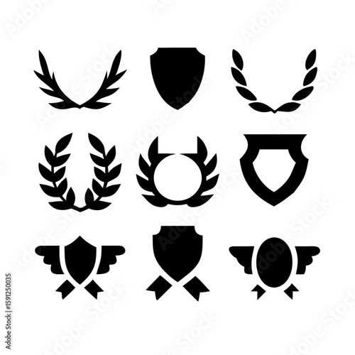 Laurel wreath, shield, wing, ribbon, and banners vector set. Laurel wreaths, shields, wings, ribbons illustration for awards, heraldry, logos, badges, and branding designs 