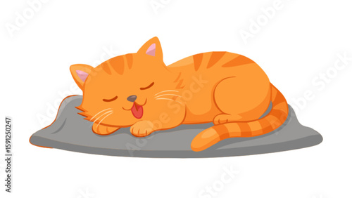 Cute orange tabby cat sleeping on pillow vector illustration for pet lovers and animal cartoon designs
