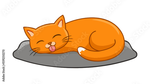 Cute orange cat sleeping on a gray pillow vector illustration for pet lovers and animal themed designs