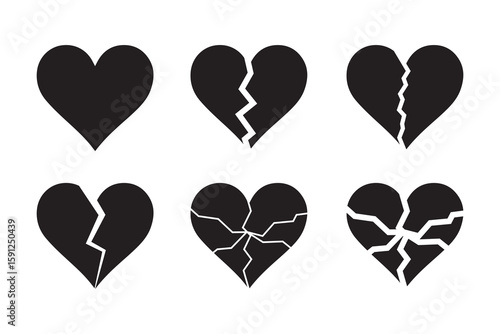 Broken love heart vector icon set. Love Heart black icon set. vector illustration eps 10