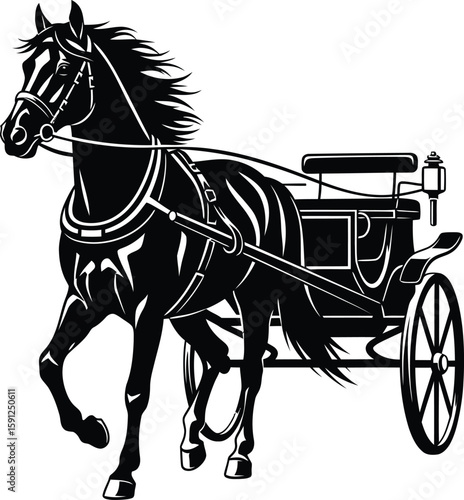 Horse drawn carriage vector illustration black and white clip art graphic design