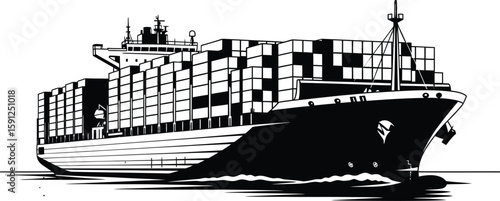 Container ship cargo vessel transport logistics freight shipping black white