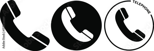 Black Retro Telephone Icon Set Simple Isolated Call Design Elements