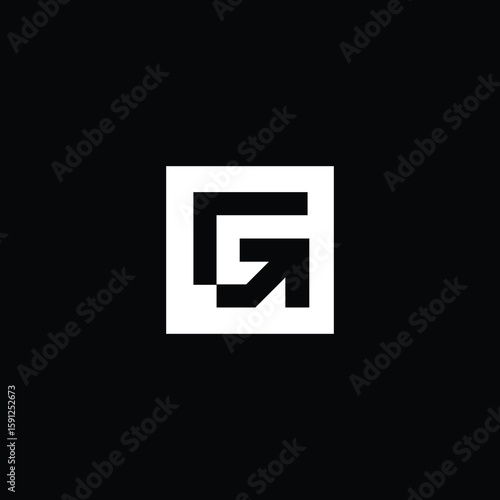 A modern and minimalist monogram logo design featuring a stylized letter 'G' cleverly integrated with an upward-pointing arrow, enclosed within a clean square frame. 